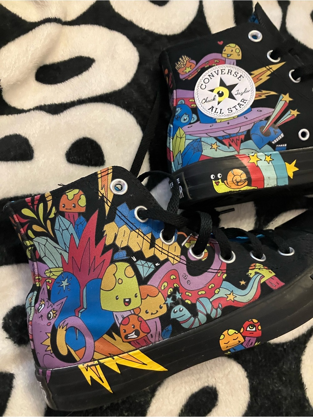 Converse Black High-Top Sneakers with Multicolor Cartoon Print